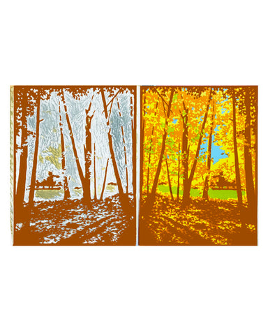 Laura Wilder Autumn Woods Limited Edition Matted Block Print Process 2