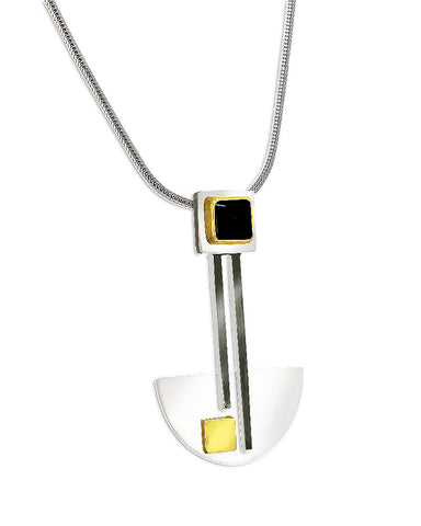 Bauhaus Silver and Black Onyx Pendant