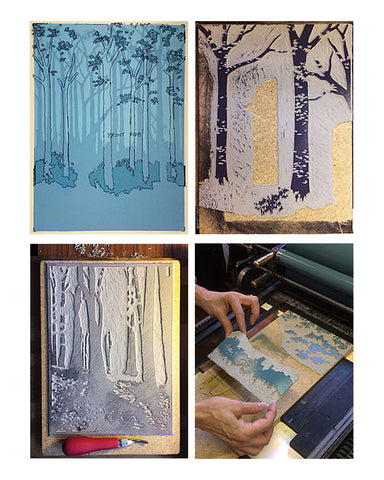Laura Wilder Hiawatha Lake Limited Edition Framed Matted Block Print Process