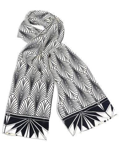 Art Deco New York Crepe de Chine Silk Scarf