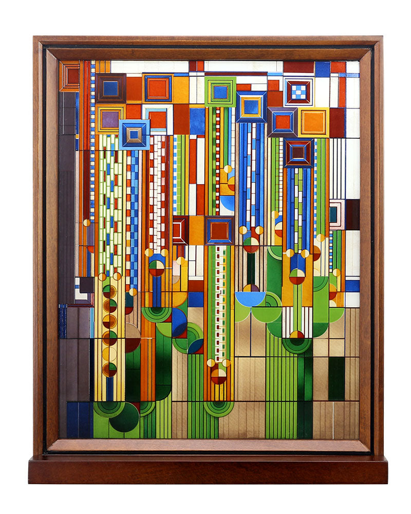 Frank Lloyd Wright Saguaro Wood Framed Stained Glass ArchitectGiftsPlus