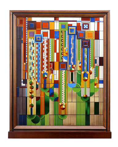 Frank Lloyd Wright Saguaro Wood Framed Stained Glass