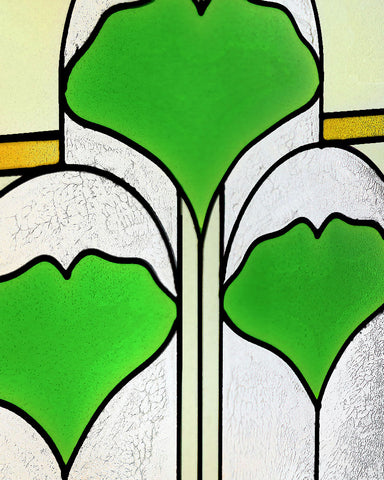 Arts and Crafts 35.5" Ginkgo Art Glass Panel Closeup