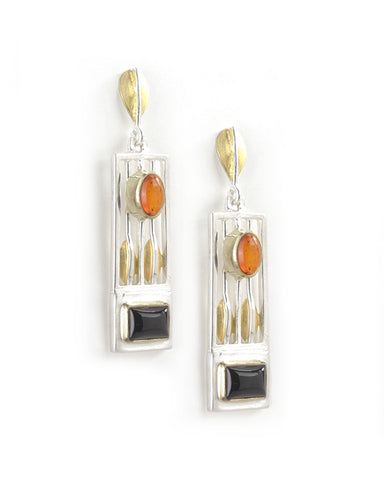 Art & Design Josef Hoffmann Silver Earrings with Black Onyx & Amber