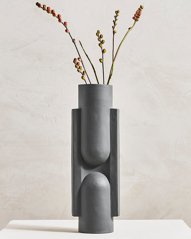 Kala Ceramic Vase - Hematite with plants