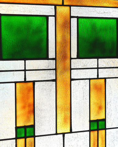 Arts and Crafts Prairie Squares Green Art Glass Panel