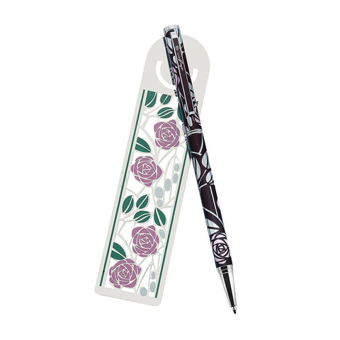 Mackintosh Rose Motif Pen & Bookmark Set Opened