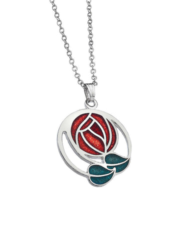Mackintosh Rose and Coiled Leaves Pendant Necklace