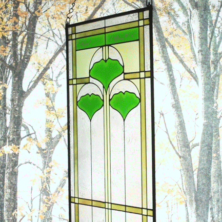 Arts and Crafts 35.5" Ginkgo Art Glass Panel