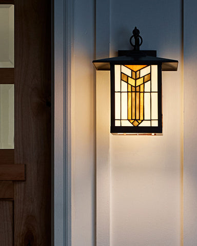 Mission Craftsman Stained Glass Wall Sconce Thea Outside