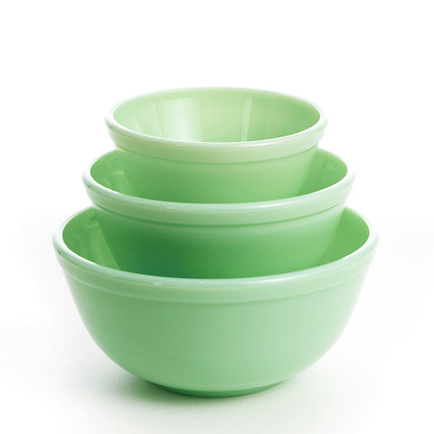 Mosser Glass 3 Piece Mixing Bowl Set in Jadeite Stacked