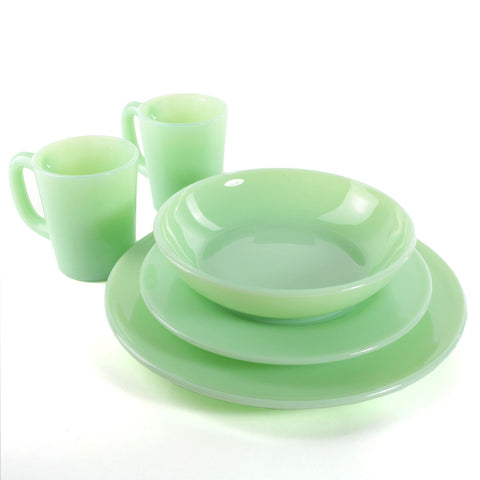 Mosser Glass Dinnerware 3-Piece Set with Shallow Bowl - Jadeite Mugs