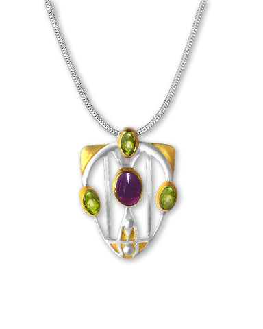 Mackintosh Gesso Inspirations Silver, Garnet, and Peridot Pendant Necklace