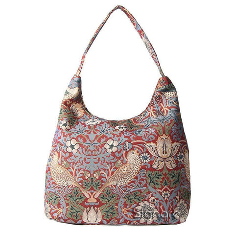 William Morris Strawberry Thief Tapestry Hobo Shoulder Bag Red