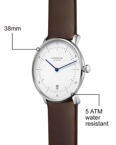 Sternglas Naos White / Brown Watch, Angle view with specs