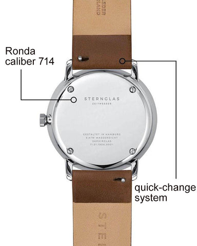 Sternglas Naos White / Brown Watch, Back view with specs
