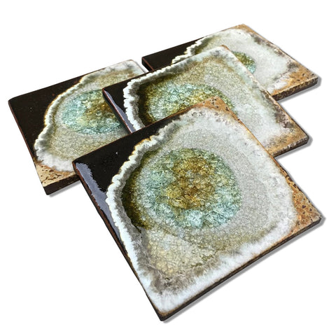 Stoneware & Crackle Glass 4 Coaster Set - Bronze
