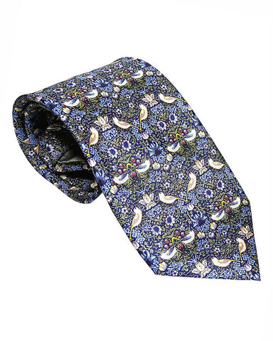 William Morris Strawberry Thief Blue Silk Tie