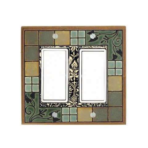 Arts & Crafts Ceramic Tile Switch Plate Double Rocker