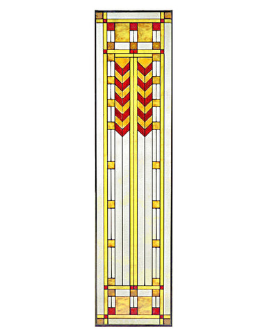 Arts and Crafts 42" Prairie Double Chevron Art Glass Panel - Red