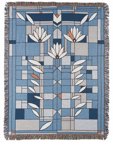 Frank Lloyd Wright Waterlilies Tapestry Throw Blue