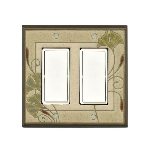 Art Nouveau Ginkgo Ceramic Tile Switchplate Double Rocker