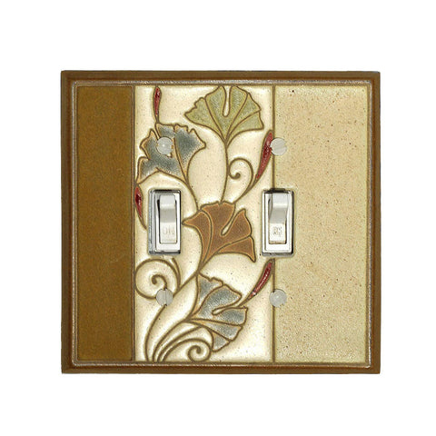 Art Nouveau Ginkgo Ceramic Tile Switchplate Double Toggle