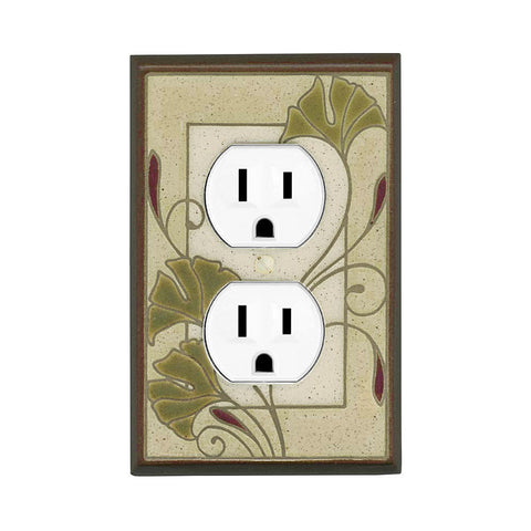 Art Nouveau Ginkgo Ceramic Tile Switchplate Single Outlet