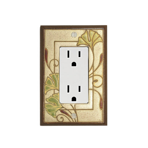 Art Nouveau Ginkgo Ceramic Tile Switchplate Single Rocker Outlet