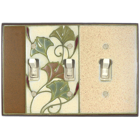 Art Nouveau Ginkgo Ceramic Tile Switchplate Triple Toggle