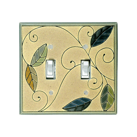 Art Nouveau Mosaic Leaves Ceramic Tile Switchplate Double Toggle